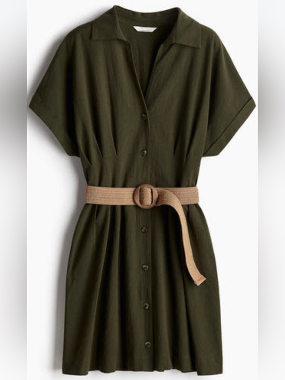 H&M Dark Khaki Green Shirt Dress with Belt